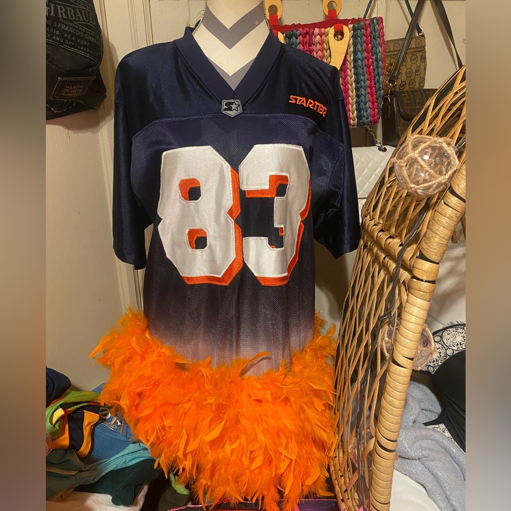Starter Navy and Orange Feather Dress